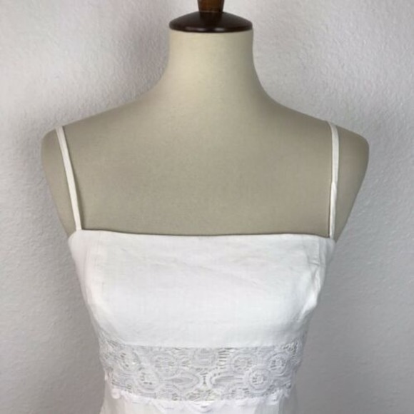 Maggy London Petites Dress Linen Tiered Lace Lined - Picture 2 of 7